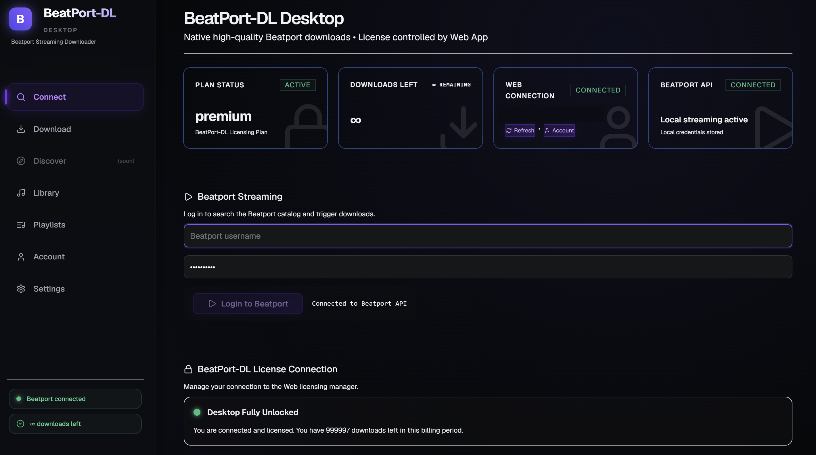 BeatPort-DL Desktop App interface